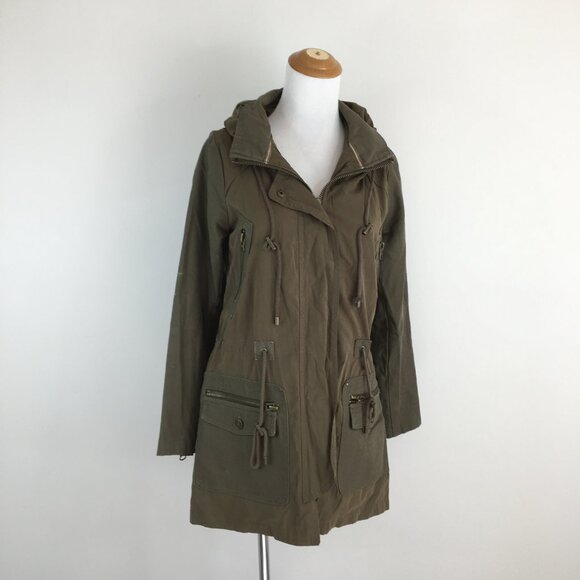 ZARA Green Zip Pockets & Cuff Mixed Media Drawstring Waist & Collar Jacket - Picture 1 of 16